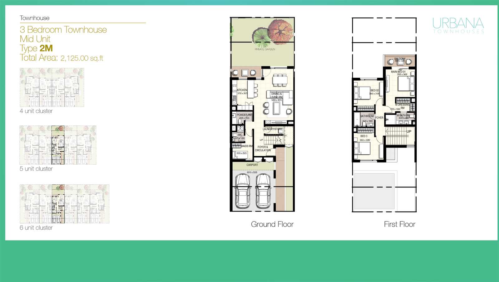 3 Bedroom Townhouse Type 2M, Size 2125 sq ft